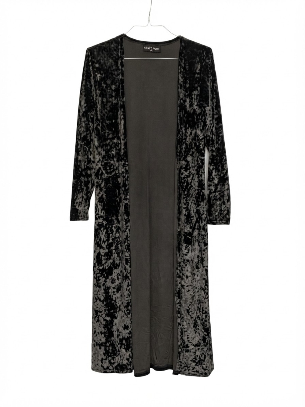 Crazy Train Crushed Velvet Duster Cardigan XL Black Gray Whimsigoth Witchy Vamp